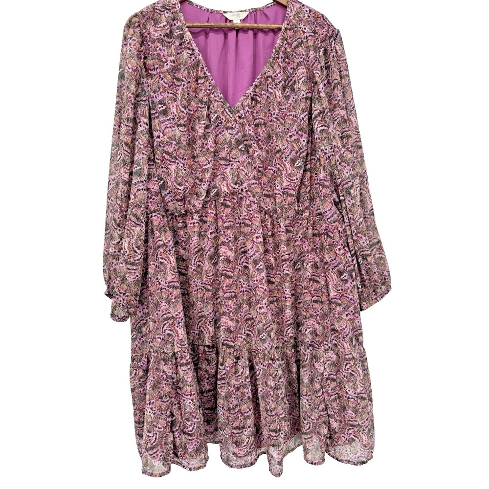 TERRA & SKY 4X 28W-30W Plus V-Neck Violet purple tiered peasant sleeve lined‎